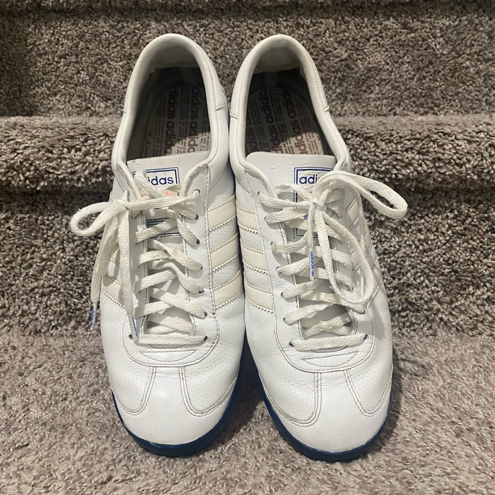 Adidas Men's White and Blue Sneakers